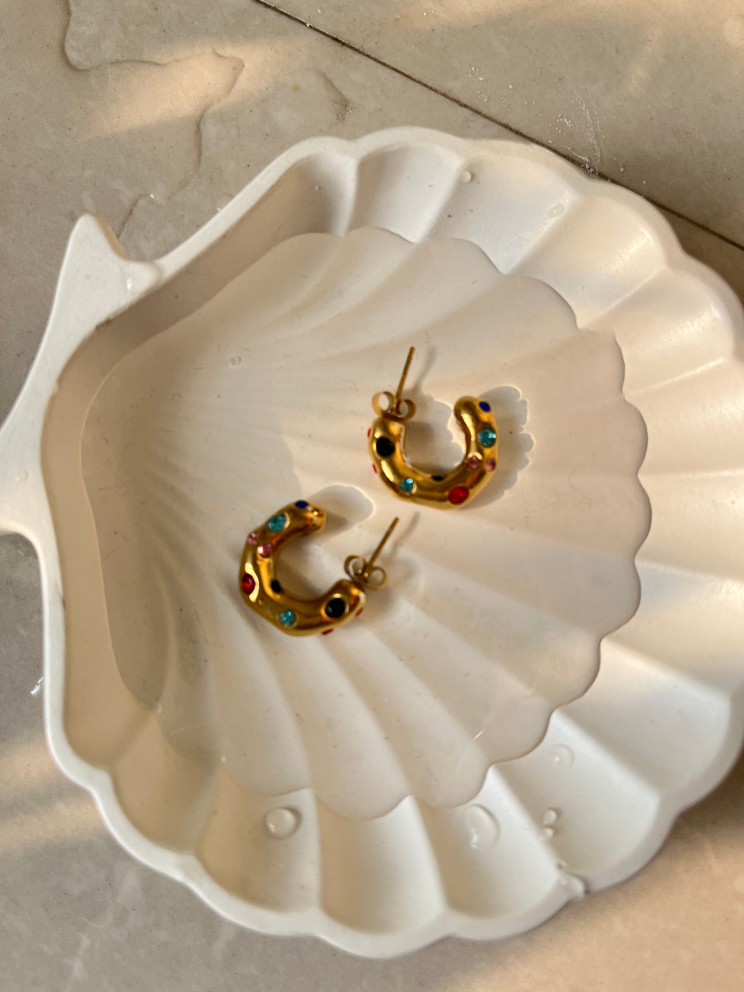 Multicolor Stone Gold Hoops