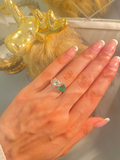 Silver green stone Lion Ring