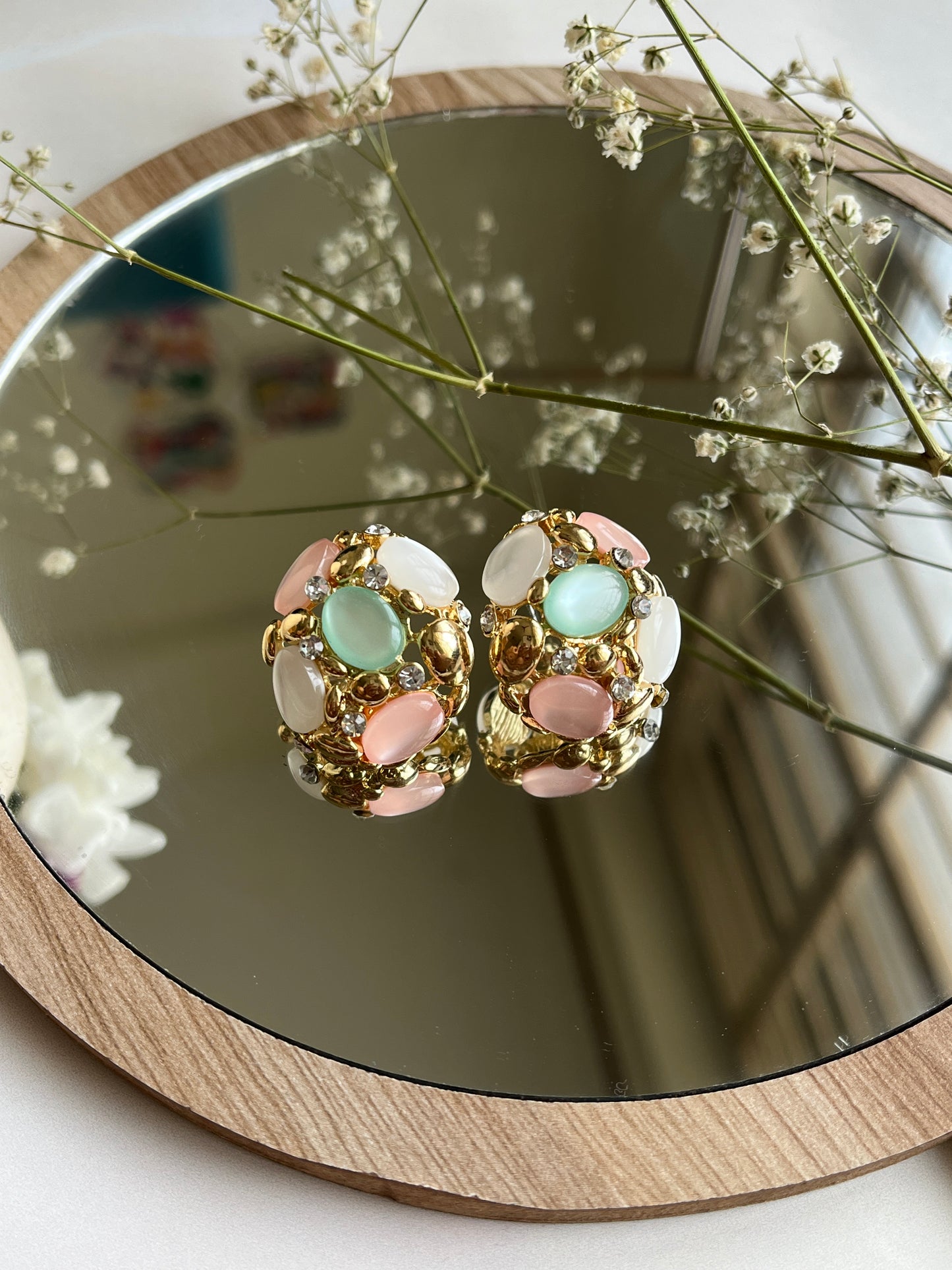 Royal Pink Stones Brass Earrings