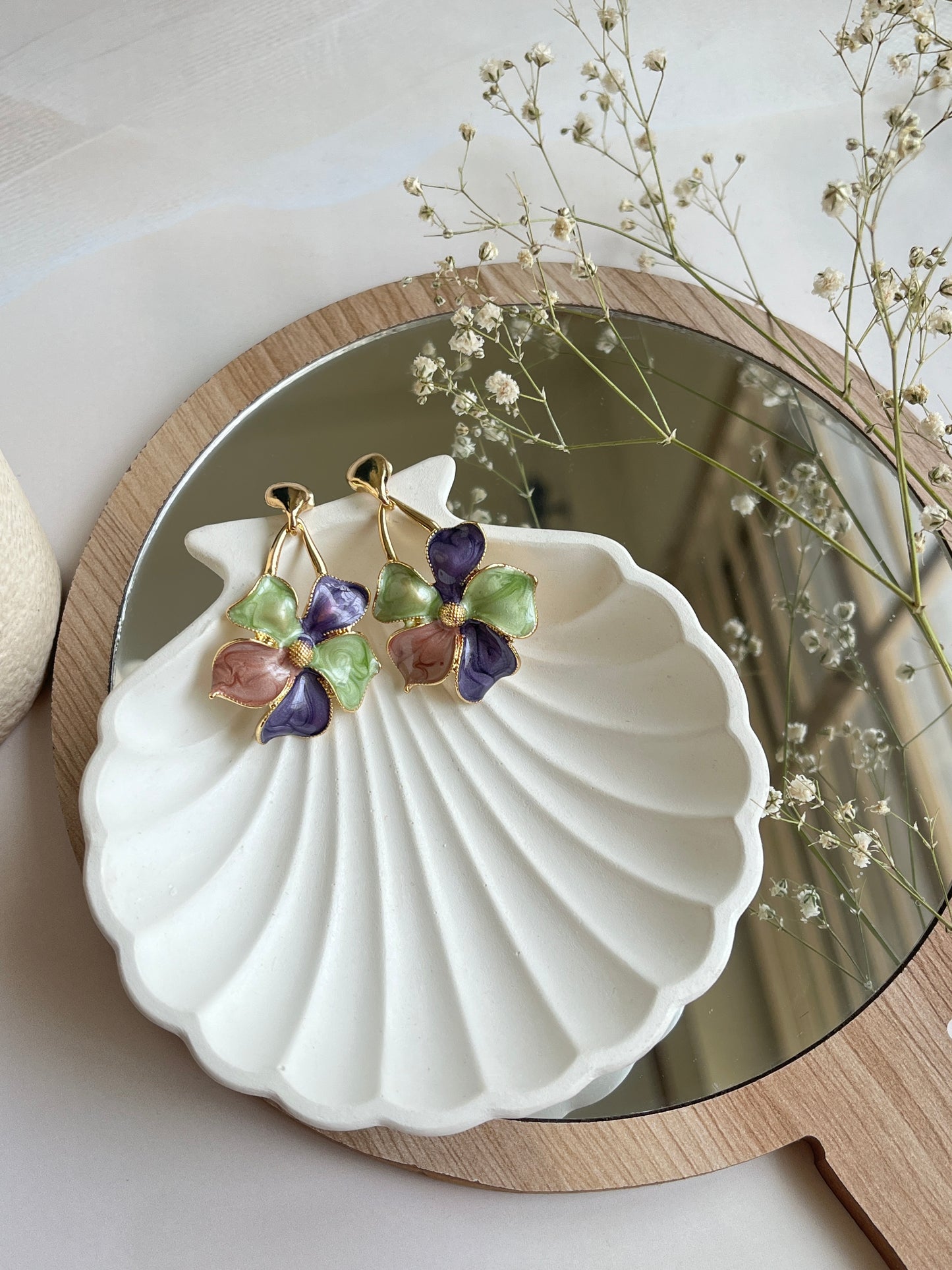Brass Flower Drop Earrings