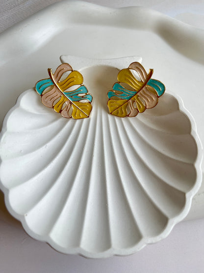 Brass Leaf Palm Earrings